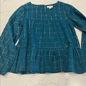 Cat & Jack Teal Plaid Long Sleeve Blouse